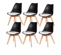 PEZ ROJO Lot de 6 Chaises Scandinaves, Chaises Salle à Manger, Chaise Cuisine, Salon, Chaises Noires et Blanches Design Ergonomique, Pieds Bois de Hêtre Massif