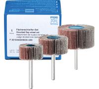 PFERD TOOLS Kit de roues à lamelles Corindon A 80 Ø30x15mm, Ø40x20mm et Ø60x30mm tige-Ø6mm pour le ponçage fin et la finition