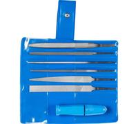 PFERD Assortiment de limes à clé 265 A en étui plastique, 6 limes, 100 mm, 1 manche à serrage rapide, 11702100 - pour une large palette de travaux de limage filigranés et légers