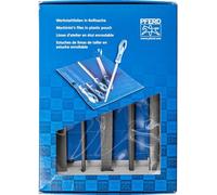 PFERD Assortiment de limes d’atelier en étui PVC enroulable avec carton d’emballage, 5 limes, 200 mm, 11801520 - pour un large éventail d’applications