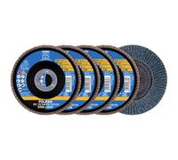 PFERD Lot de 4 disques à lamelles - 4 disques à lamelles POLIFOR 125 x 22,23 mm - Coniques Z40, Z60, Z80, Z120 - Ligne universelle PSF STEELOX - 69198300 - Pour acier et acier inoxydable (INOX)