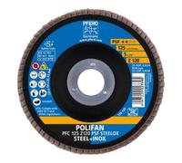 PFERD TOOLS POLIFAN Rondelle à lamelles PFC 125x22,23 mm conique Z120 Ligne Uni PSF STEELOX acier/acier inoxydable (10)
