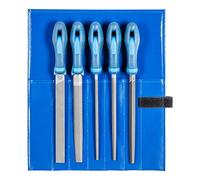PFERD TOOLS Assortiment de limes d’atelier en étui PVC enroulable, 5 limes, taille croisée H1, 200 mm, 11800531 - pour l’enlèvement grossier de matière et le dégrossissage