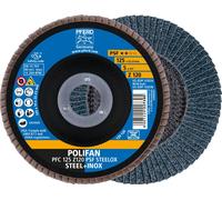 PFERD TOOLS POLIFAN Rondelle à lamelles PFC 125x22,23 mm conique Z120 Ligne Uni PSF STEELOX acier/acier inoxydable (10)