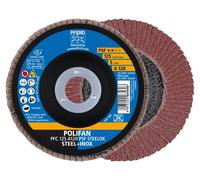 PFERD TOOLS POLIFAN Rondelle à lamelles PFC conique Corindon A Ligne universelle PSF STEELOX Acier/acier inoxydable