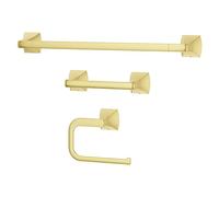 Pfister Bruxie BTBBIE3BG Ensemble de 3 pièces pour Salle de Bain avec Barre Porte-Serviette, Anneau Porte-Serviette et Porte-Papier Toilette, Montage Mural, Finition Or brossé, BTBBIE3BG