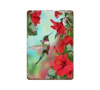 PGCKSK Signe Métal Vintage,Colibri et fleurs,Rétro Peinture Plaque Signe En Fer Décor Mural Art Mural Suspendu Pour Salon Maison Café Décoration Noël Cadeau-30 x 40 cm (12 x 16 inch) B-30