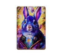 PGCKSK Signe Métal Vintage,Lapin coloré,Rétro Peinture Plaque Signe En Fer Décor Mural Art Mural Suspendu Pour Salon Maison Café Décoration Noël Cadeau-20 x 30 cm (8 x 12 inch) C-10