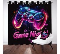 Pggong Rideaux Opaque Console Gamepad Néon Gamer Rideau à Oeillet Gaming | Garçon Fille Rideau Occultant Thermiques 135x240 cm 2 Panneaux Anti Froid et Chaleur pour Chambre Salon
