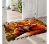 Pggong Tapis Renard Mignon 120x160cm, Paillasson Animaux Dessin Animé Feuille Botanique Poils Ras Doux, Lavable, Antidérapant, pour Le Salon, Chambre à Coucher