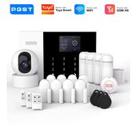 PGST kit sécurité alarme anti intrusion WiFi 2G GSM 4G Works with Tuya Smart Life système sans fil connecté pour maison commerce surveillance mobile installation rapide protection 24h sur 24 4G Kit C