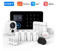 PGST kit sécurité alarme anti intrusion WiFi 4G 2G GSM Works with Tuya Smart Life système sans fil connecté pour maison commerce surveillance mobile installation rapide protection 24h sur 24 2G Kit C