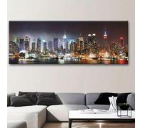 PGVRHCWZ Affiche contemporaine de paysage de New York, toile murale, vue panoramique nocturne de Manhattan (50 x 150 cm/sans cadre)
