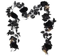 PH PandaHall 1.75m Vigne de Rose Noire Artificielle Bouquet de Fleurs de Vigne de Fleurs Ornements Muraux Suspendus Bouquet de Fleurs avec Baies pour Décor de Miroir de Salle d'halloween