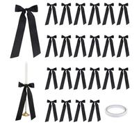 PH PandaHall 24pcs Nœuds Décoratif Chandelier Noir Nœud Pré Noué avec Double Adhésif 30cm Grand Ruban Nœud Décoration Bowknot en Ruban de Satin pour Bougie Mariage Table Emballage Cadeau Anniversaire
