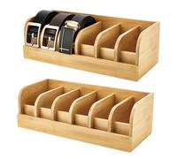 PH PandaHall 2pcs Boîte de Rangement de Ceinture en Bambou avec 6 séparateur Vitrine pour Ceintures Support de Ceinture pour Hommes Conteneur de Ceinture pour Placard, Plateau et Tiroir