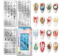 PH PandaHall 3 Pièces Plaques d'Estampage d'Ongle de Noël Modèles d'Art d'Ongle Nœud Couronne Pochoirs d'Art d'Ongle Bas de Noël Cloche Plaques d'Image d'Ongle Pomme de Pin Flocon de Neige