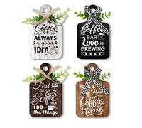 PH Pandahall 4pcs Panneau de Café Décor de Bar à Café Panneau en Bois pour Station de Café Mini Plaque en Bois Rustique pour Art Mural Accessoires de Cuisine à Domicile 15x9cm