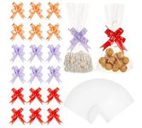 PH PandaHall 60 Sacs en Cellophane Sets Sacs Transparents Set Nœuds Tirants 3 Couleurs Longueur 32.8cm Nœuds Tirants 25x15.2cm Emballage Clair Sachets Cadeaux Sac À Fond Plat Pour Cadeaux Desserts