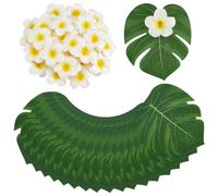PH PandaHall 80pcs Fournitures Décoration Fête Tropicale, Décoration Hawaïenne Plante Fleur Frangipanier Feuilles Palmier Décorations Luau pour Table Anniversaire Plage de la fête Hawaïenne