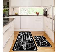 PH PandaHall Lot de 2 Tapis de Cuisine Noir Antidérapant Tapis Motif Règles de Cuisine Tapis D'Intérieur Rembourré Décoration de la Maison pour Sol de Maison Entrée Couloir Décoration