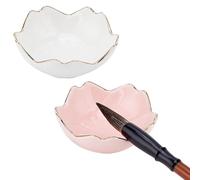 PH PandaHall Plaque D'Encre en Céramique 2pcs Plat à Encre en Porcelaine 2 couleur Fleur Repose Pinceaux Chinois Supports de Pinceaux Palettes de Peinture pour Calligraphie Peinture Imprimés Japonais