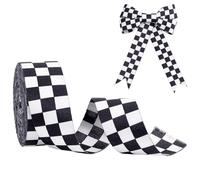 PH PandaHall Ruban à Carreaux Noir et Blanc 37mm Ruban à Carreau Gingham à Côtes Gros Grain à Carreaux Rubans Décoratifs à Damier pour Emballage Cadeau Voiture de Course Nœuds Mariage Fête DIY, 4.57m