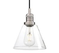 Phansthy Industriel Vintage Pendentif Lumière Entonnoir Verre Clair Abat-Jour Suspension Éclairage Décoratif Plafonnier Rétro pour Salon Couloir Cuisine Salle À Manger E27 (brossé)