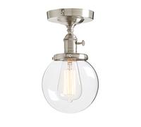 Phansthy Plafonnier suspendu vintage industriel - Lampe suspendue - Lustre en verre - Douille E27 - Pour cuisine, cave, salon - Couleur acier inoxydable brossé