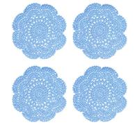 Phantomon Lot de 4 napperons ronds en dentelle fait main 20,3 cm 100 % coton crocheté Bleu