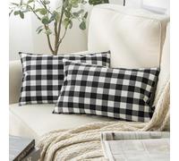 PHANTOSCOPE Encasa XO Lot de 2 Housses de Coussin (30 x 50 cm) - Noir à Carreaux Buffalo - Grand Décoratif, Coton Lavable Écologique - Pour Salon, Canapé, Chambre, Décoration d'Intérieur & Usage Hôtel
