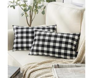 PHANTOSCOPE Encasa XO Lot de 2 Housses de Coussin (30 x 50 cm) - Noir à Carreaux Buffalo - Grand Décoratif, Coton Lavable Écologique - Pour Salon, Canapé, Chambre, Décoration d'Intérieur & Usage Hôtel