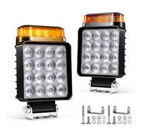 Phare de Travail LED 2-en-1, 18W 12V 24V Flood, Blanc et Orange, 2 Pièces | 10 Modes Flash, Fonction Mémoire, IP68 Étanche, Boîtier Aluminium, pour Tracteur, Camion, Pelle, 4x4