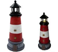 Phare en résine à énergie solaire, décoration de jardin de style méditerranéen avec capteur de lumière automatique pour terrasse, cour, bleu et rouge, 32,5 cm (B)