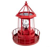Phare solaire de jardin | Décoration extérieure LED rotative à 360 degrés | Lampe de pelouse en fer et ABS imperméable pour terrasse, cour, cour | Élégante décoration noire et rouge (rouge)