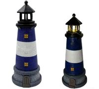 Phare solaire méditerranéen en résine pour sculpture, capteur automatique, veilleuse, terrasse, pelouse, ornement bleu, rouge, 32,5 cm (A)
