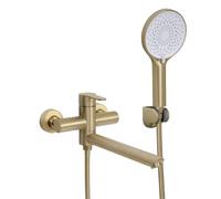 PHASAT Robinet Baignoire Mural avec Douchette, Robinet Mitigeur pour Salle de Bains en Acier Inoxydable bec Rotatif à 90° Or Brossé PTBG13E