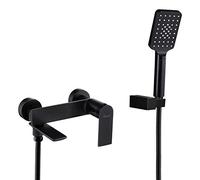 PHASAT Robinet de Baignoire Noir, Robinet de Baignoire Mural avec, Douche à Main Mitigeur pour, Salle de Bains en Laiton PTBB03