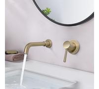 PHASAT Robinet de Lavabo Mural en laiton, Mitigeur encastré de lavabo avec rotation à 360, Doré PTBB06LG