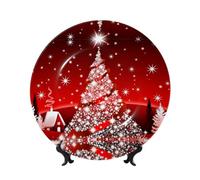 PHAYAH Assiette décorative en porcelaine anglaise avec support vertical pour décoration de maison ou de bureau Motif sapin de Noël Rouge 25,4 cm
