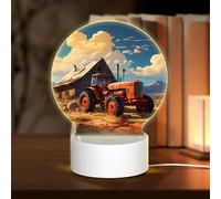 PHAYAH Veilleuse LED ronde à motif de tracteur de ferme rouge avec câble USB réglable 3 couleurs pour chambre d'adultes et d'enfant