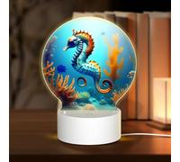 PHAYAH Veilleuse LED ronde à motif hippocampe corail avec câble USB réglable 3 couleurs pour chambre d'adultes et d'enfant