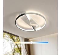 Pheashine Plafonnier LED 42W Dimmable, Télécommande, Design Demi-Anneaux | Blanc Noir en Acrylique, Rond avec Spots Orientables, Pour Salon, Chambre, Couloir, Cuisine, Ø48CM