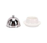 Phefop Beurrier en Céramique avec Couvercle en Acier Inoxydable, Beurrier Rond 2,56 X 37,40 Po, Couvercle Fraîcheur, Facile à Nettoyer, Serveur Polyvalent pour Comptoir, Brunch, Dessert, Fromage