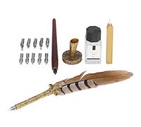 Phefop Ensemble de Stylos Plume en Bois avec Plume en Acier Inoxydable et Plumes Remplaçables 29 X 4,8 X 12 Cm Ensemble de Calligraphie pour l'écriture, le Dessin, les Arts et l'artisanat, Adultes