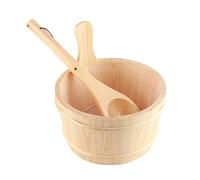 Phefop Ensemble Seau et Louche de Sauna en Bois 4 L avec Doublure en | Pin Blanc, Prévention des Fuites, Design Traditionnel, Poignée élargie, Facile à Nettoyer, Excellent Cadeau, Pour Sauna