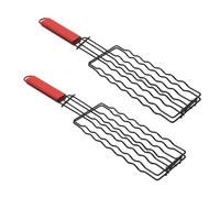 Phefop Panier de Grill pour Hot Dog, Fer et Bois, Porte-saucisses Facile à Nettoyer pour le Camping, les Barbecues et les Pique-niques avec un Design Compact (BLACK)