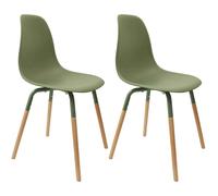 Chaise coque Greta en polypropylène - Vert / Pieds bois brut