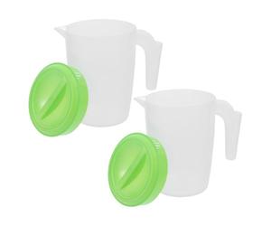 PHENOFICE Broc à Eau en Plastique 2pcs avec Couvercle, Capacité 1l, Poignée Confortable, pour Restaurants et Bars, Pichet à Boissons pour Réfrigérateur Réutilisable