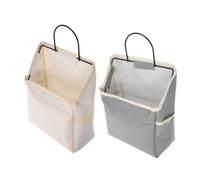PHENOFICE Lot de 2 Paquets de Rangement Mural en Toile Coton-Polyester, 2 Compartiments Latéraux, Blanc et Gris, Organisateur Suspendu pour Dortoir et Chambre D'élève, Porte-Objets